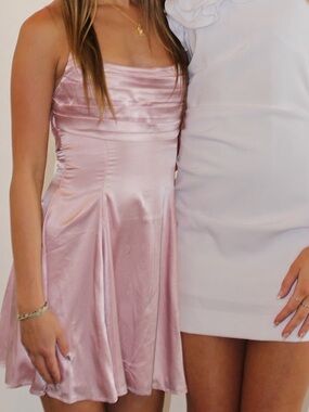 Lucy in the Sky Satin Mini Dress in Light Pink